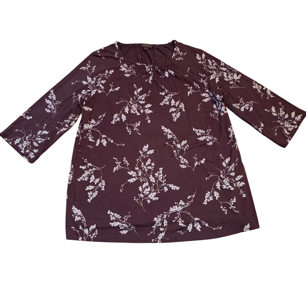 J. Jill Wearever Women's Purple Floral Tunic Top Rayon Size Large Strerch Preppy